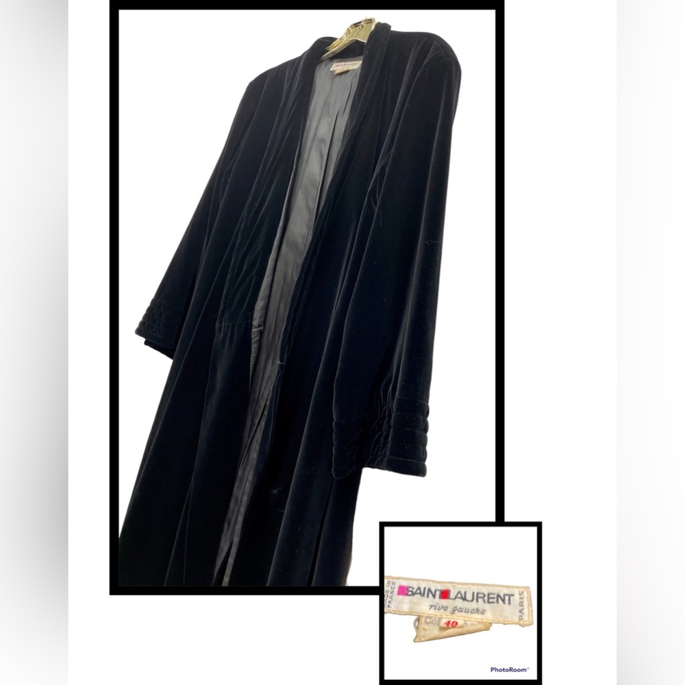 Vintage YSL Saint Laurent Rive Gauche Black Velvet Coat Lounge Robe Style SZ: M